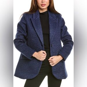 Ellen Tracy Wave Boucle Tailored Coat Blazer Navy Size Medium New With Tags